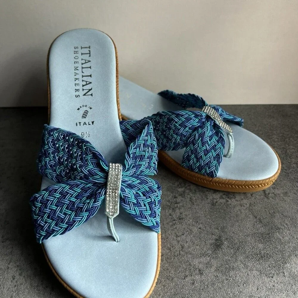 Italian Shoemakers Mixed Blue Rhinestone Sparkle Thong Wedge Sandals Size 9.5 M - Picture 16 of 16